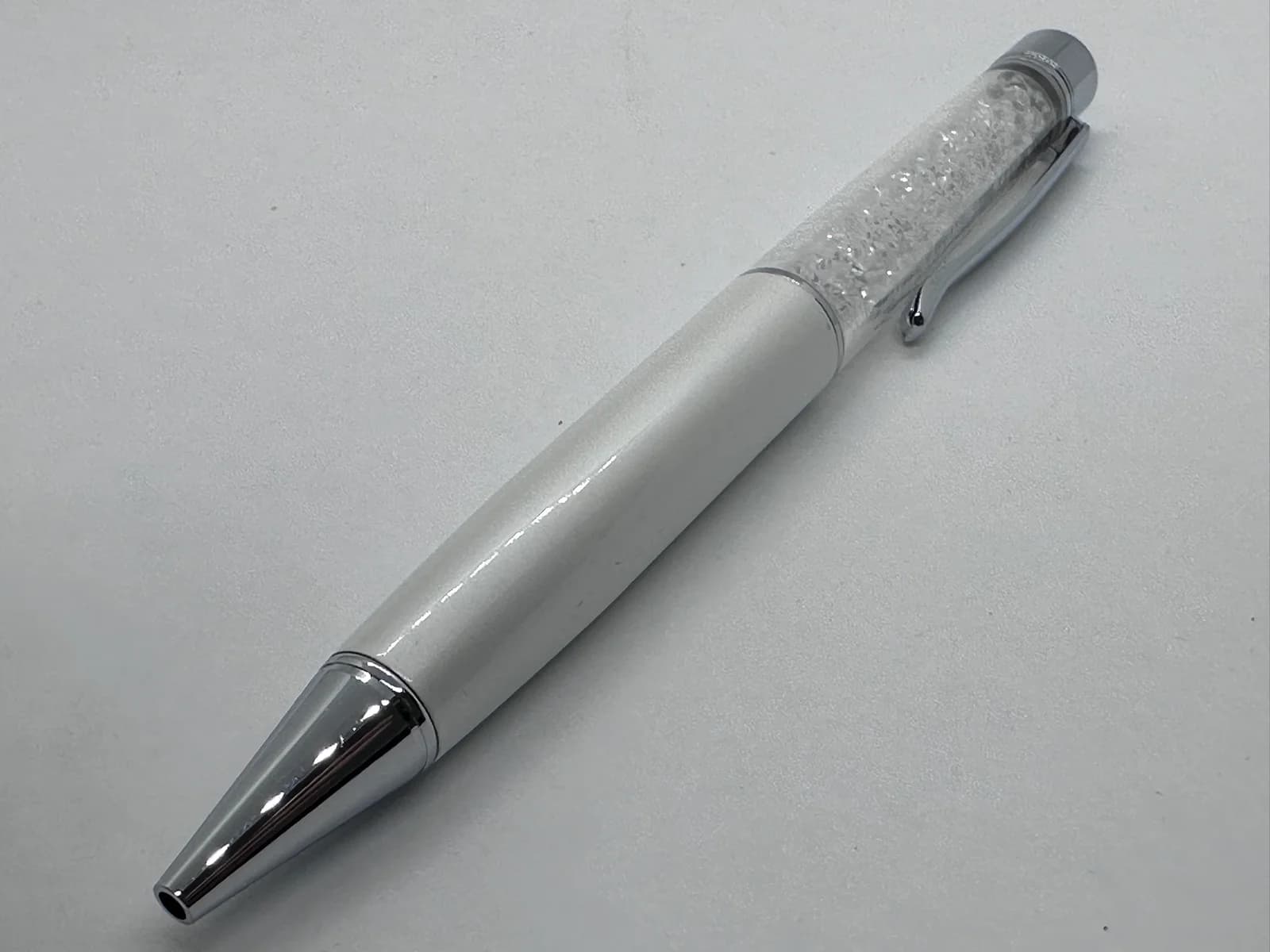Swarovski Crystalline Ballpoint Pen, White Pearl Lacquer with Clear Crystals, Velvet Pouch 5