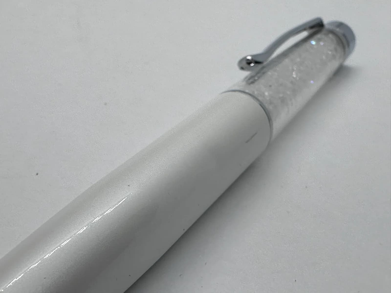 Swarovski Crystalline Ballpoint Pen, White Pearl Lacquer with Clear Crystals, Velvet Pouch 6