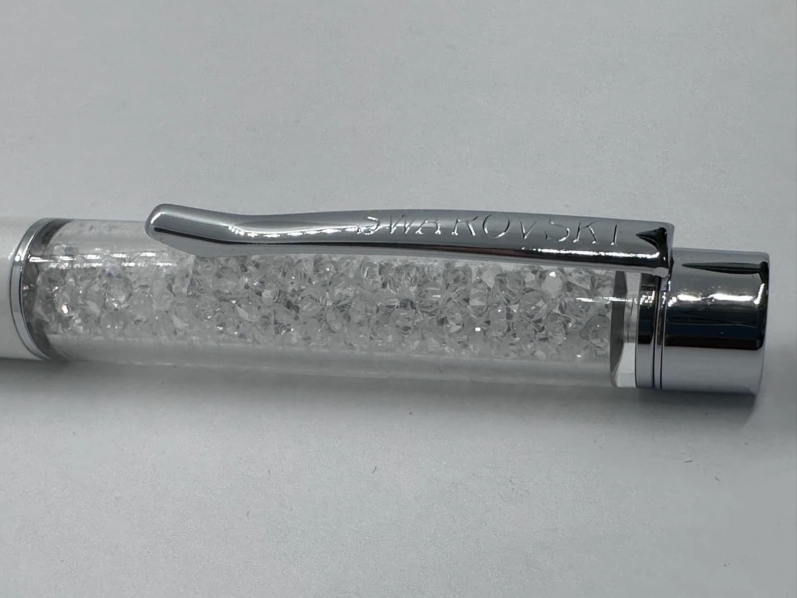 Swarovski Crystalline Ballpoint Pen, White Pearl Lacquer with Clear Crystals, Velvet Pouch 8