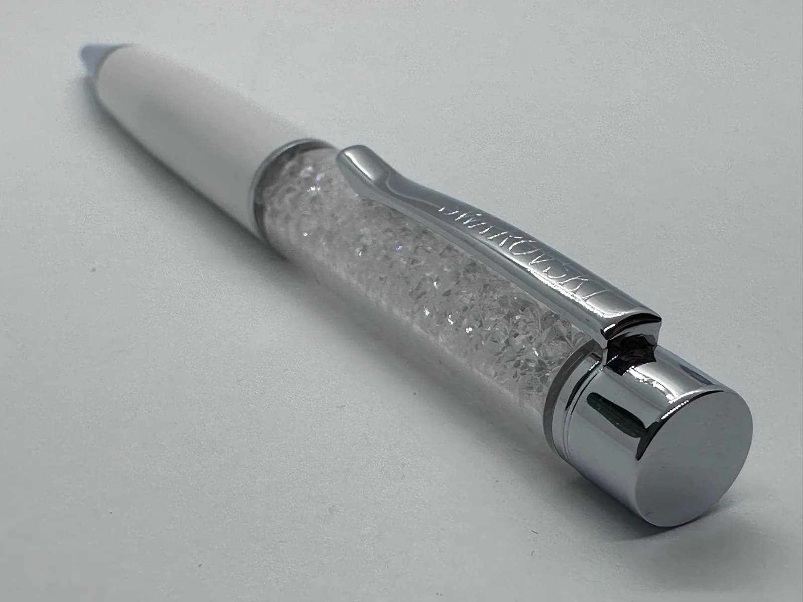 Swarovski Crystalline Ballpoint Pen, White Pearl Lacquer with Clear Crystals, Velvet Pouch 9