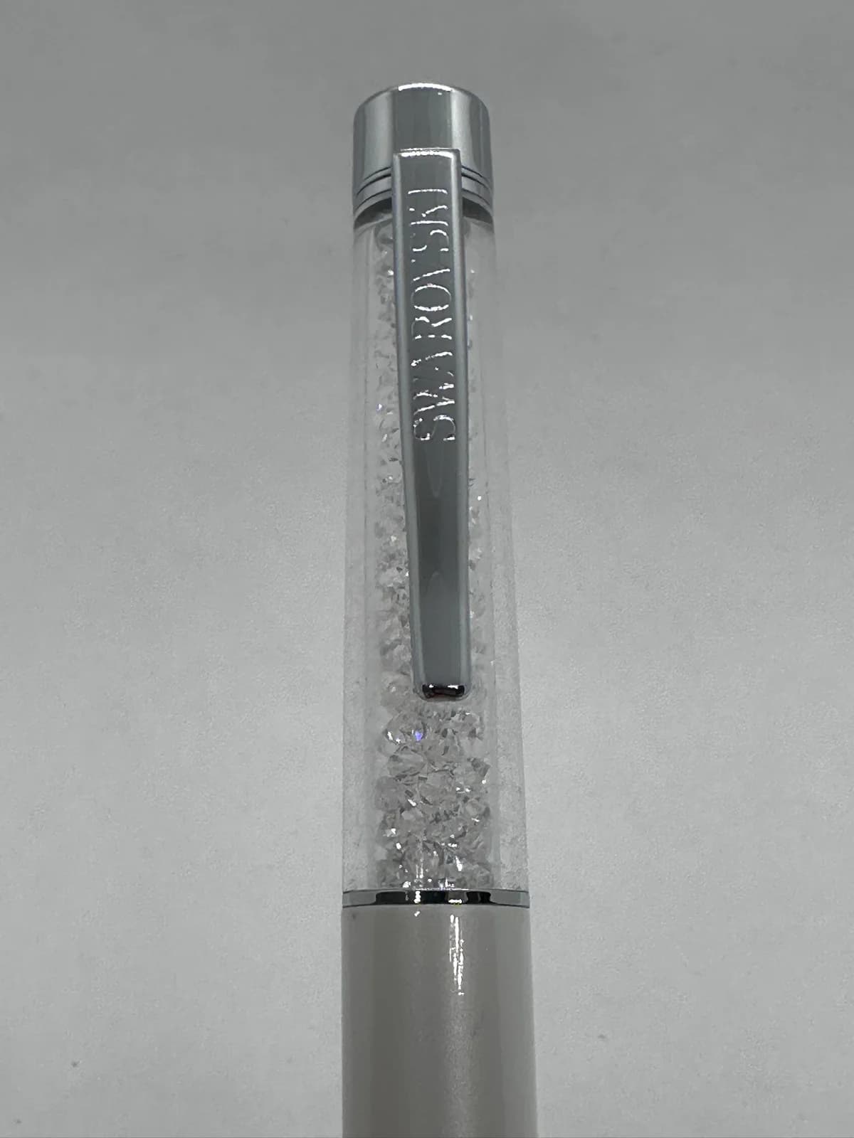 Swarovski Crystalline Ballpoint Pen, White Pearl Lacquer with Clear Crystals, Velvet Pouch 10