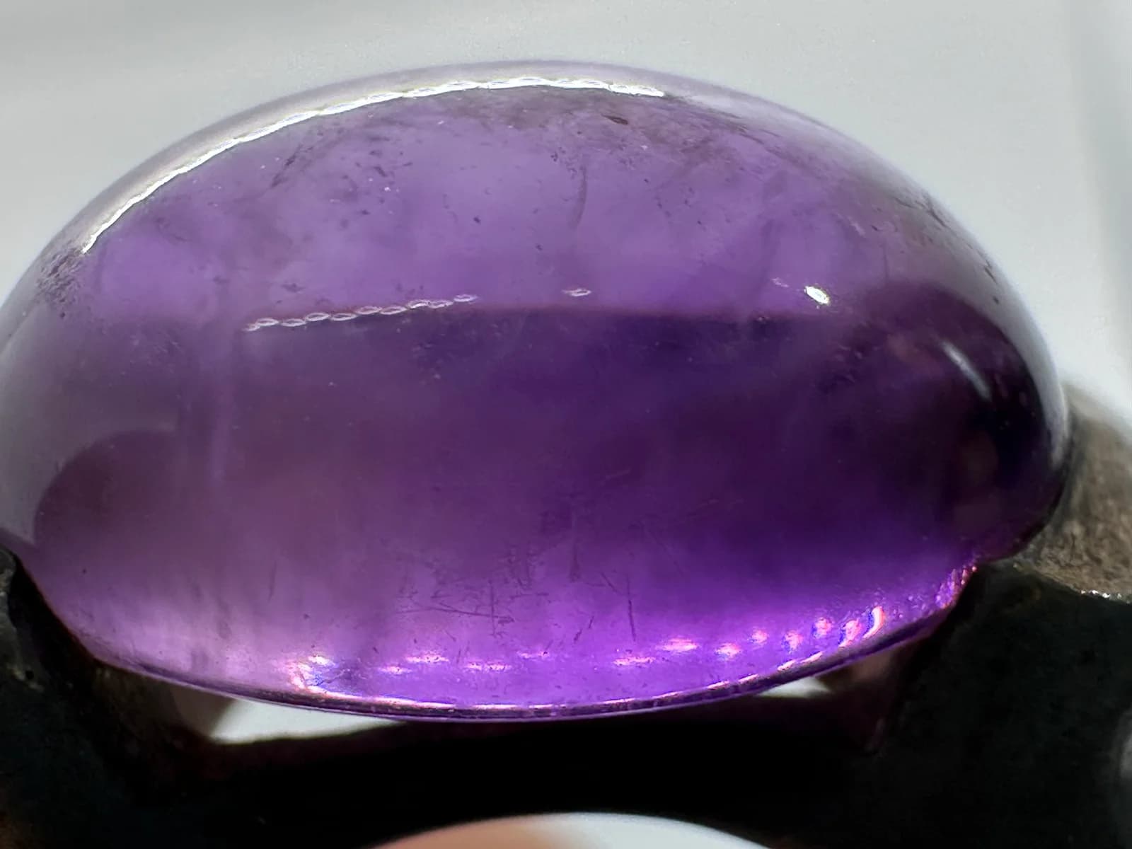 Sterling Silver Ring with Amethyst Cabochon 6
