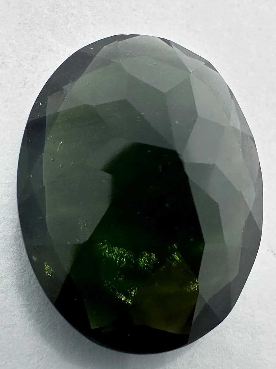 Natural Faceted Moldavite 18.85 ct Oval, Czech Tektite, Specific Gravity Tested 2