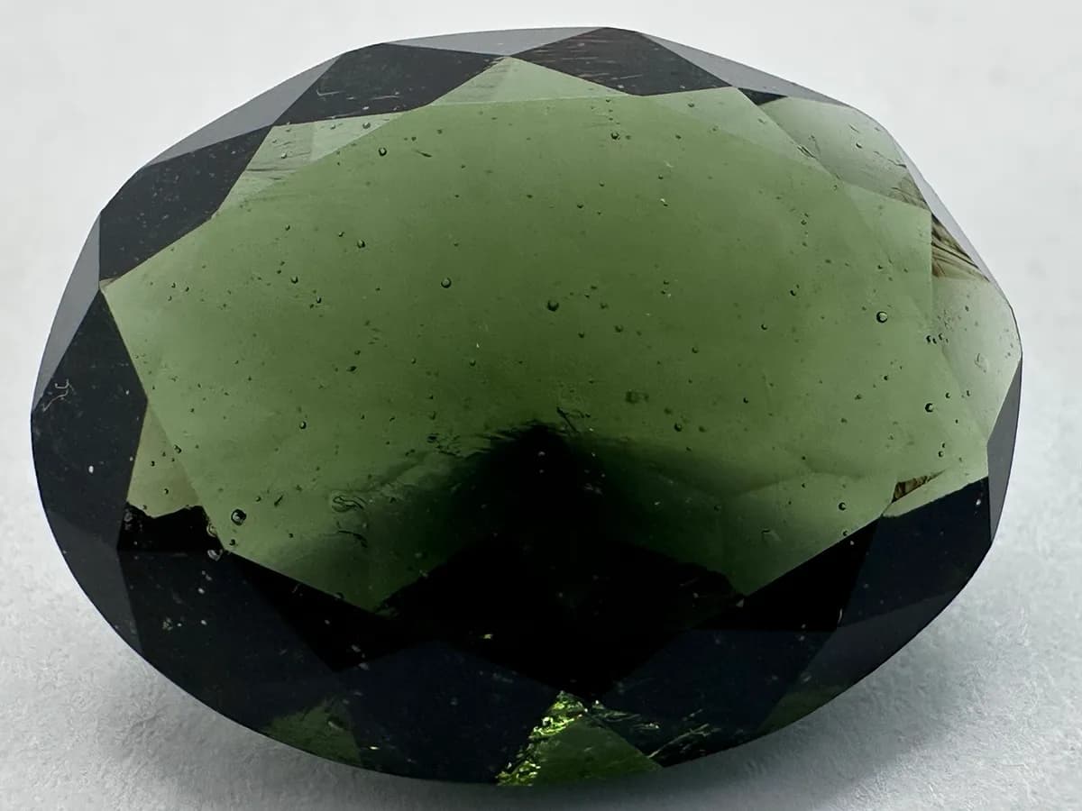 Natural Faceted Moldavite 18.85 ct Oval, Czech Tektite, Specific Gravity Tested 3