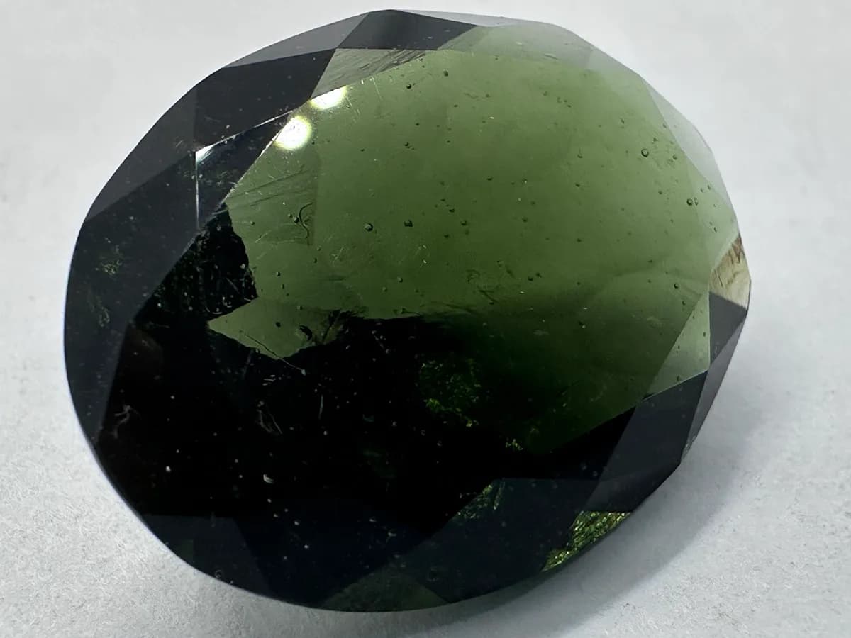 Natural Faceted Moldavite 18.85 ct Oval, Czech Tektite, Specific Gravity Tested 4