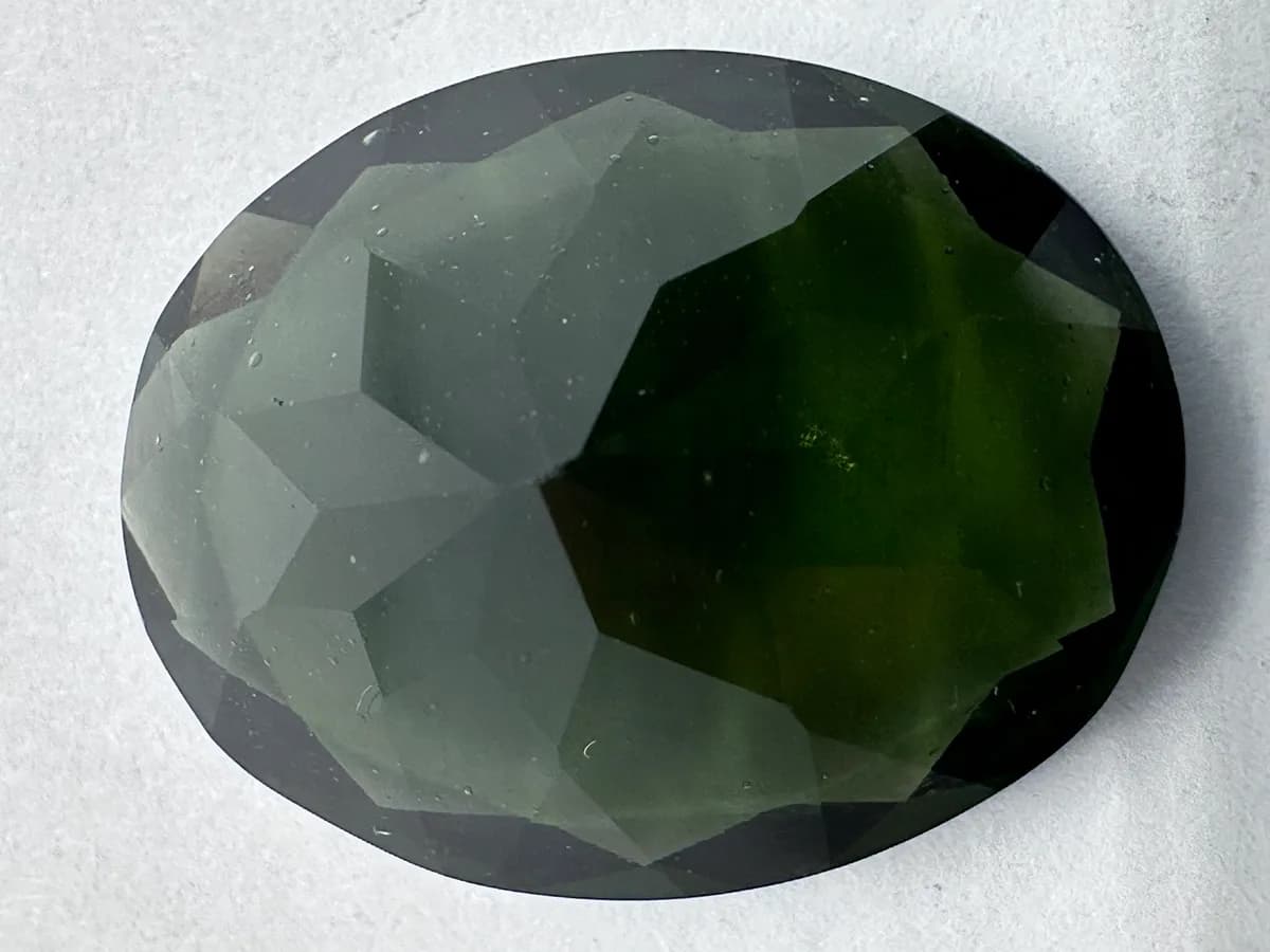 Natural Faceted Moldavite 18.85 ct Oval, Czech Tektite, Specific Gravity Tested 5