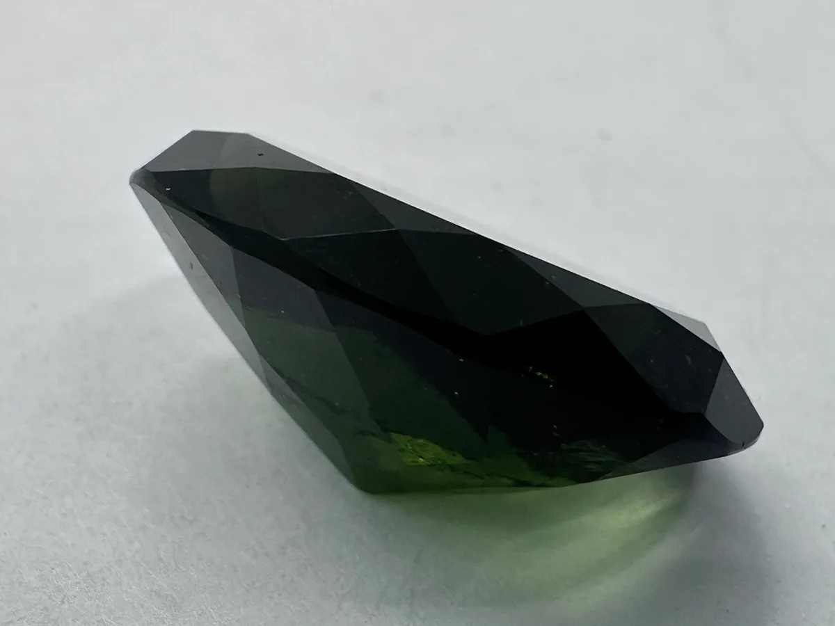 Natural Faceted Moldavite 18.85 ct Oval, Czech Tektite, Specific Gravity Tested 6