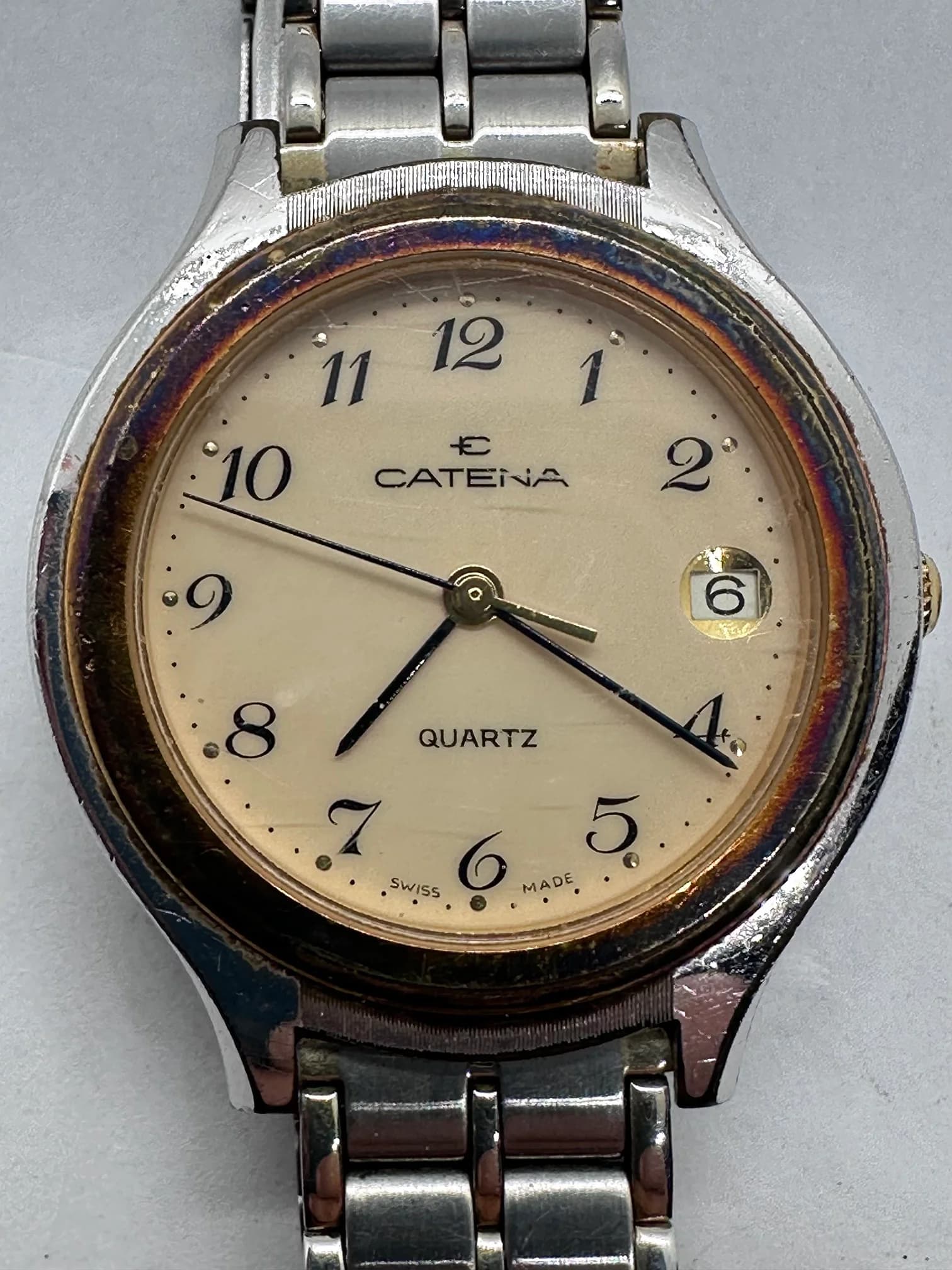 Catena Swiss Made Ladies Quartz Watch, Cream Dial, Date, Two-Tone Case, Steel Bracelet