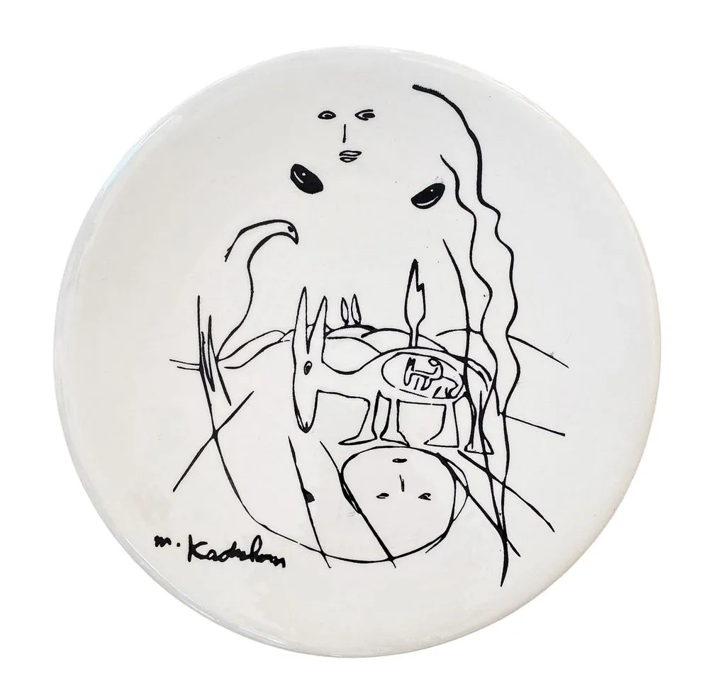 Menashe Kadishman Ceramic Art Plate with Line Drawing Design