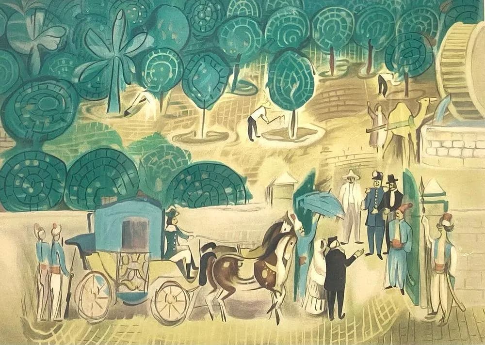 Nahum Gutman Lithograph, Carriage at the Orchard Gate, Old Jaffa, Signed, 147/200, Mourlot
