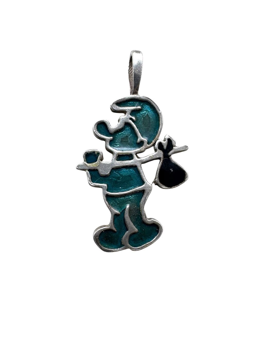 Vintage Smurfs 925 Sterling Silver Enamel Pendant – 1970s European Jewelry