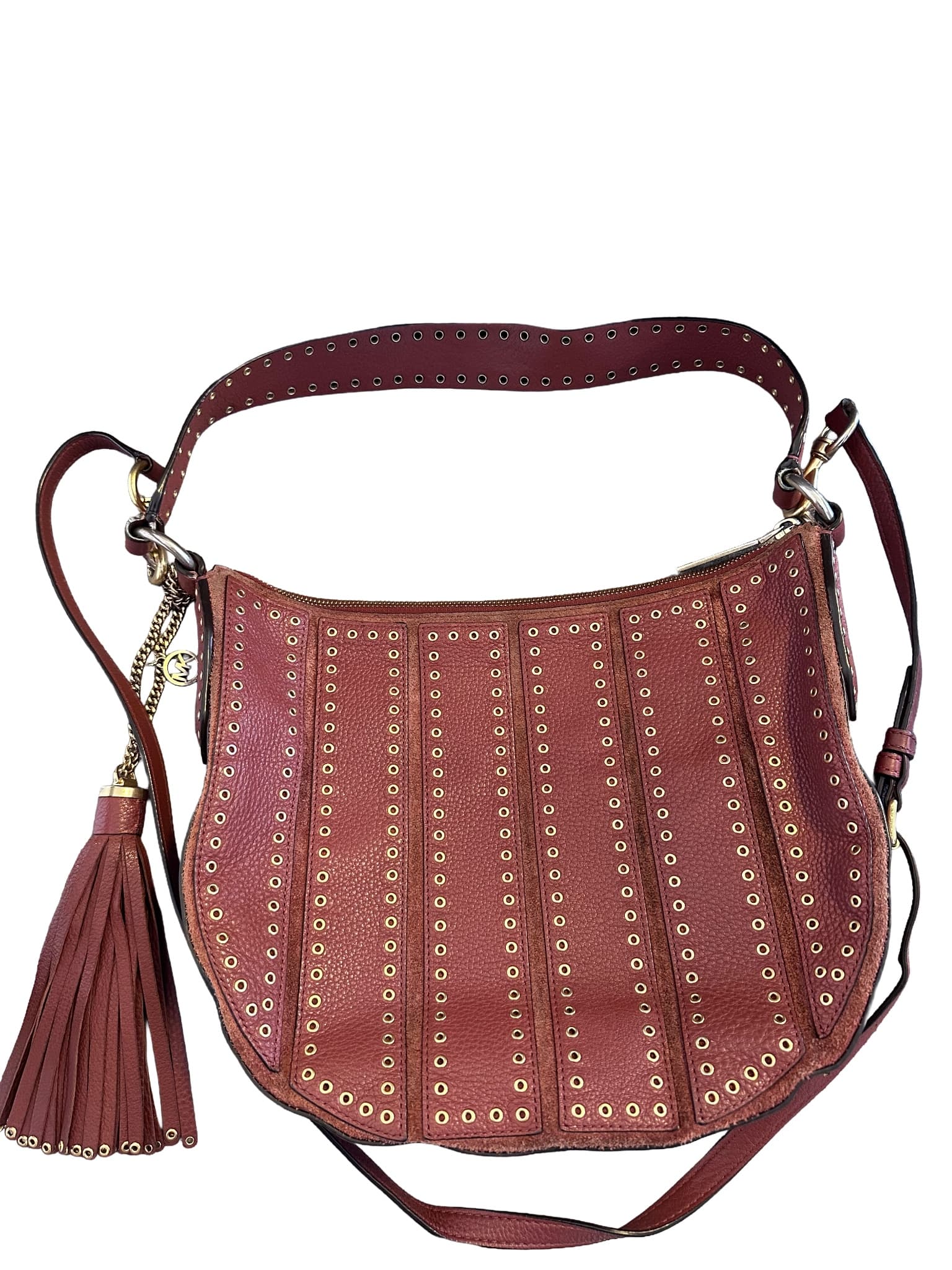 Michael Kors Brooklyn Medium Grommet Leather Hobo – Brick Red – Authentic MK Shoulder Bag