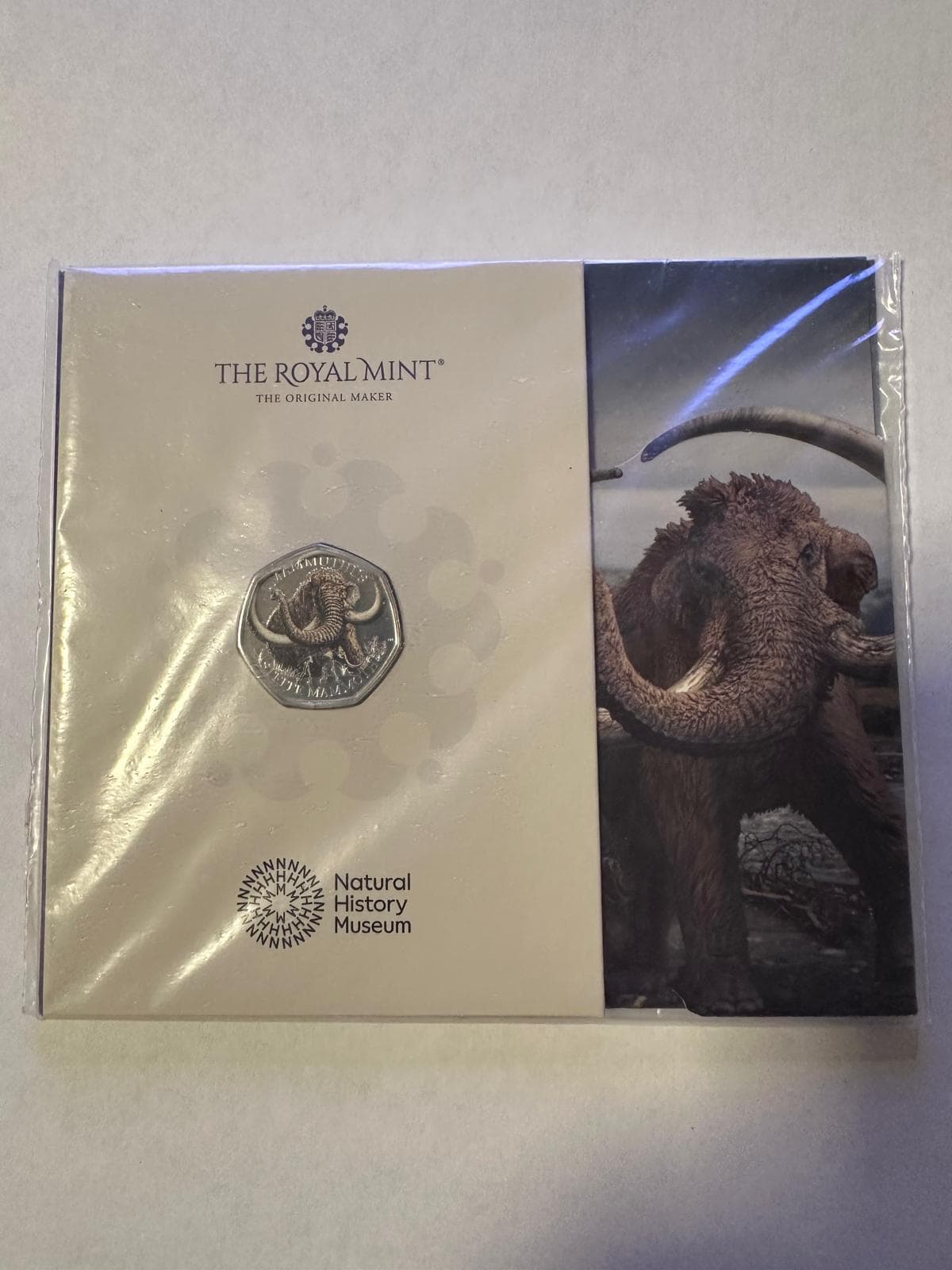 Colourised Royal Mint 50p Coin - Mammoth “A Gentle Giant” Natural History Museum (BU, Limited 10,000)