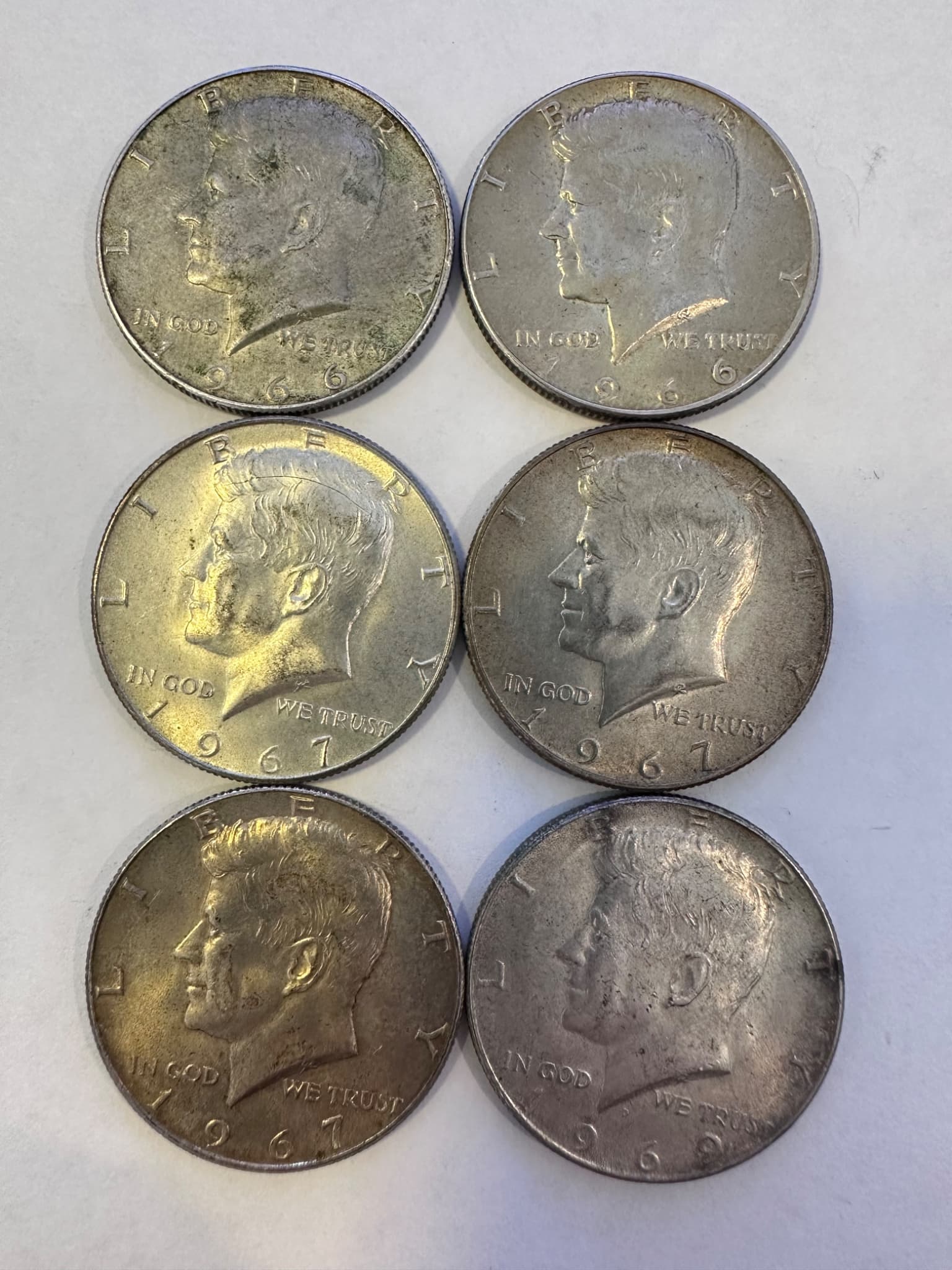 6x 40% Silver Kennedy Half Dollars (1966–1968) – Silver Lot