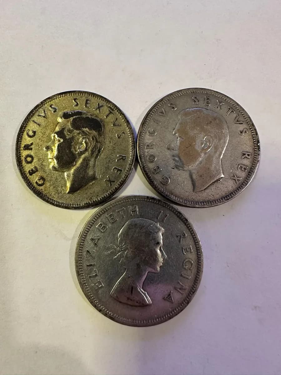 South Africa 2 1/2 Shilling Silver Coins (1952-1953), Lot of 3 (0.500 Silver)