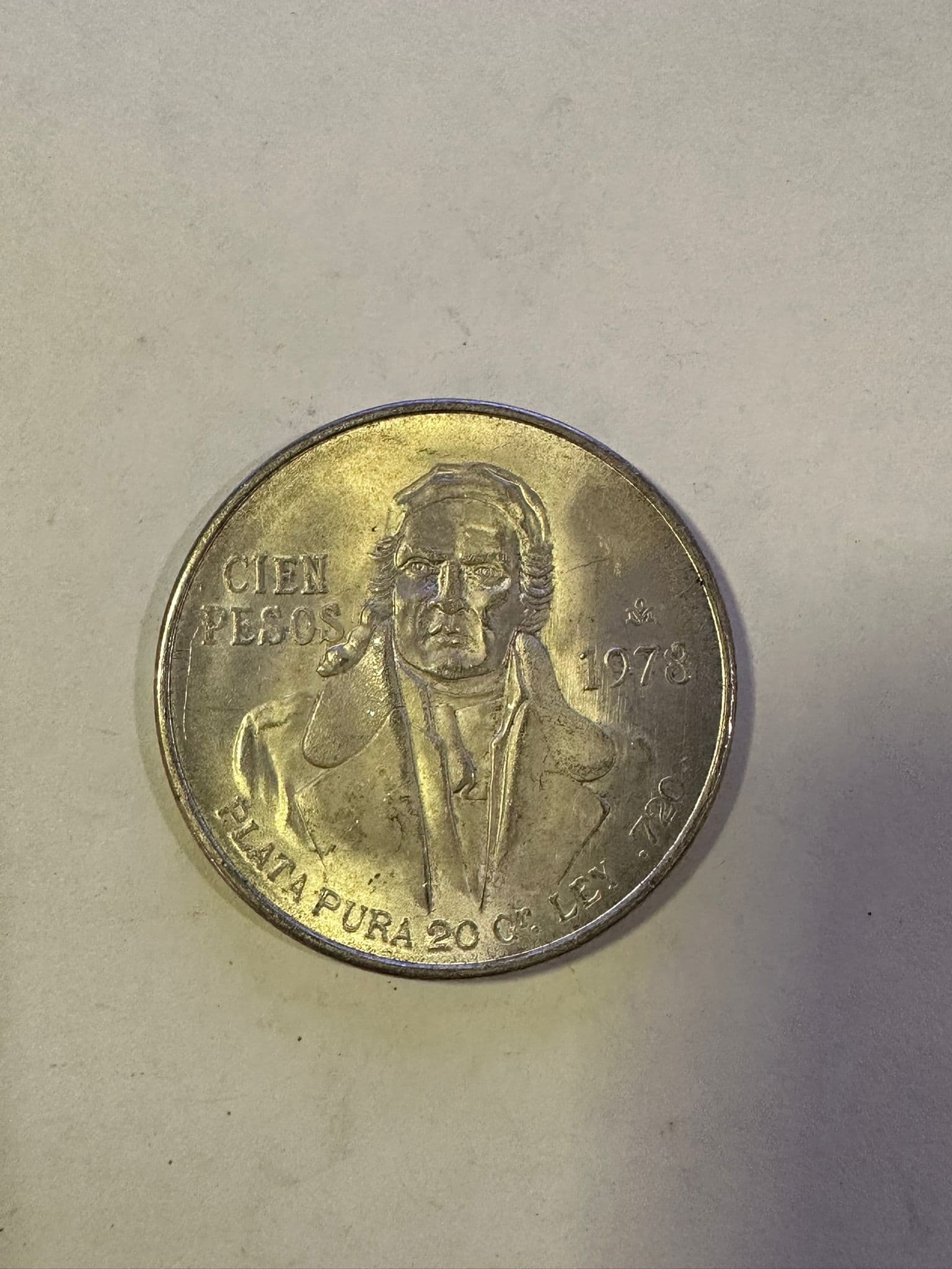 Mexico 100 Pesos 1978 Silver Coin Morelos Plata Pura 20 Gr Ley 720