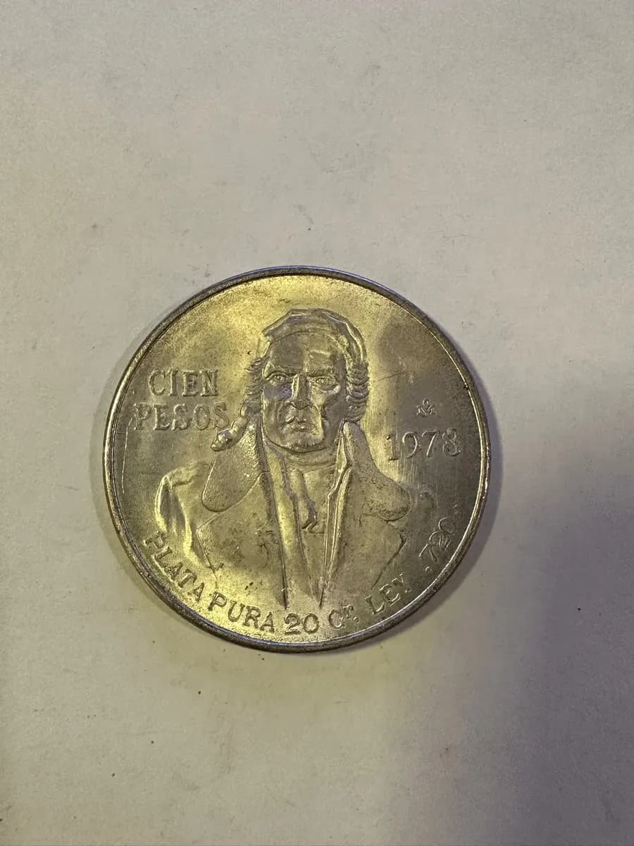 Mexico 100 Pesos 1978 Silver Coin Morelos Plata Pura 20 Gr Ley 720