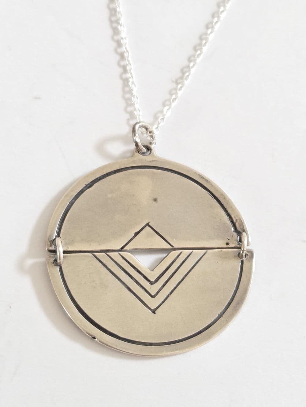 Sterling Silver 925 Necklace with Large Engraved Pendant 45 cm Signed