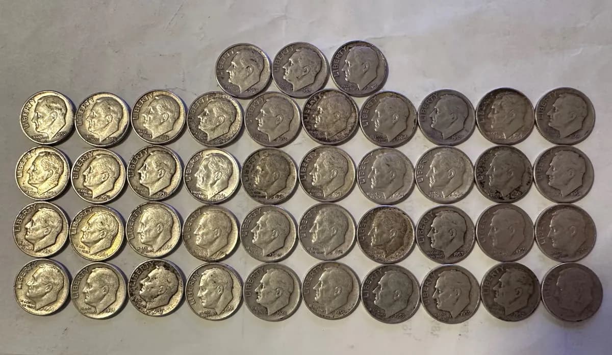 Silver Roosevelt Dime Lot 1946 to 1964 90 Percent Silver US Dimes