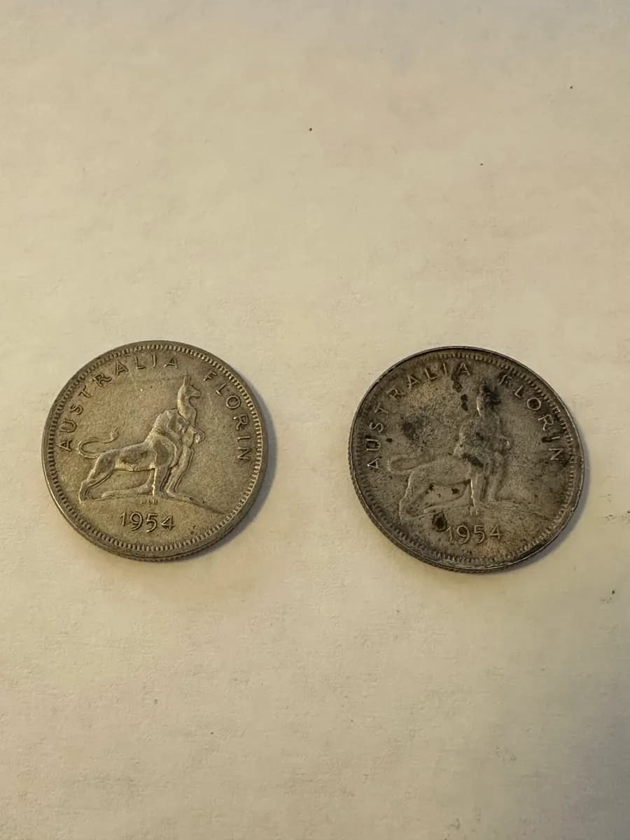 1954 Australia Florin (Two Shillings) - 50% Silver Coin – Kangaroo & Emu