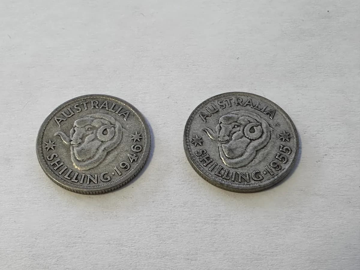 Australia Shilling Silver Coins 1946 & 1955 - Lot of 2