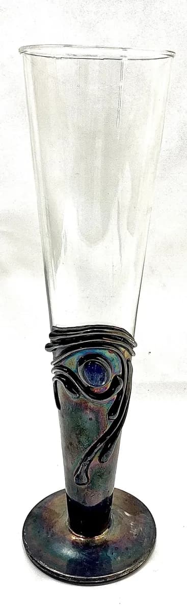 David Barak Art Glass Goblet with Sterling Silver Overlay, Signed 925 (15g)