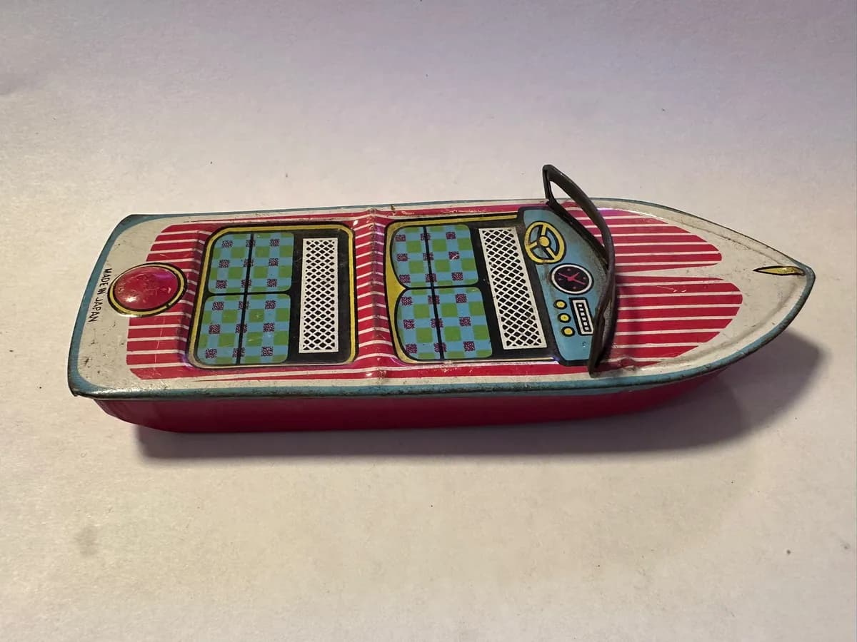 Vintage Japanese Tin Toy Boat Painted Tinplate