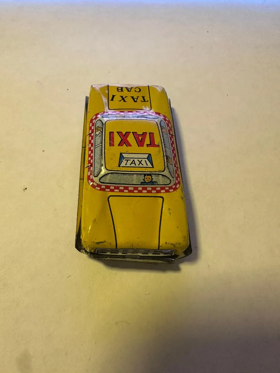 Vintage Tin Toy Car - Taxi - Lithographed Metal, Japan Style