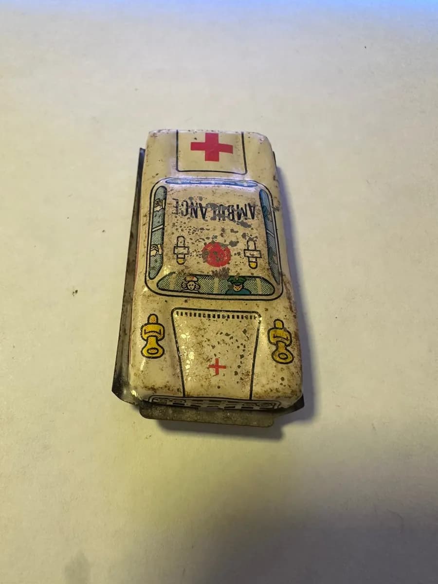 Vintage Tin Toy Car - Ambulance - Lithographed Metal, Japan Style