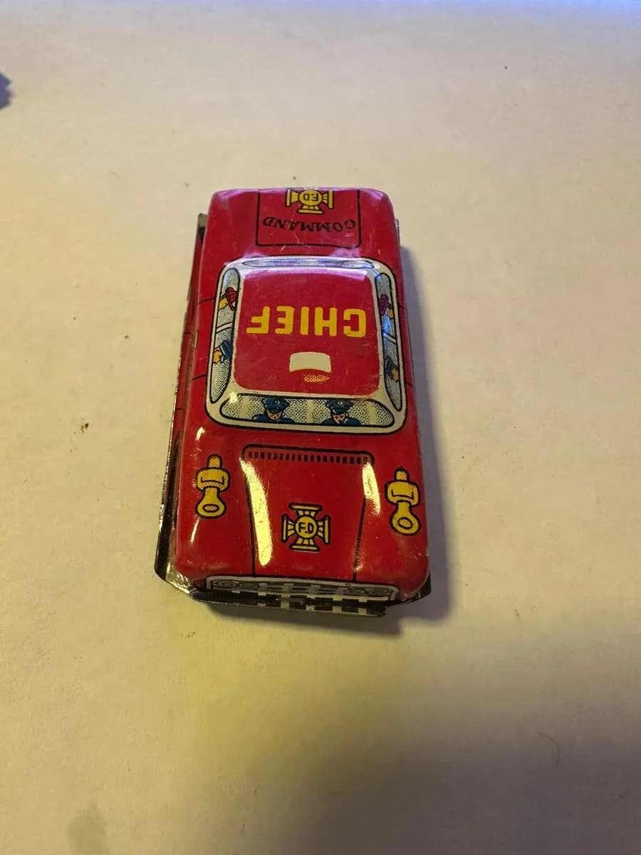Vintage Tin Toy Car - Fire Chief - Lithographed Metal, Japan Style