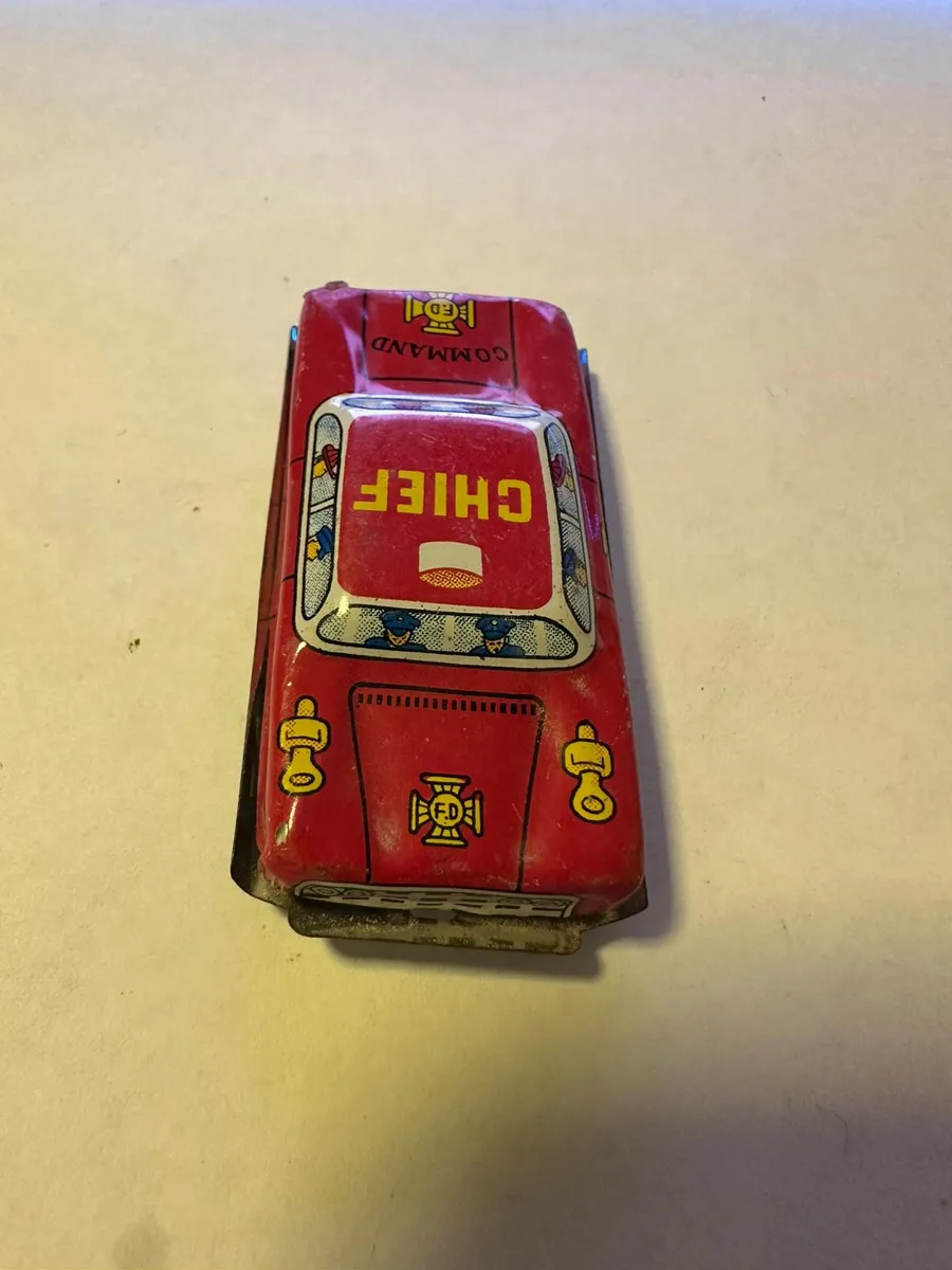 Vintage Tin Toy Car - Fire Chief - Lithographed Metal, Japan Style