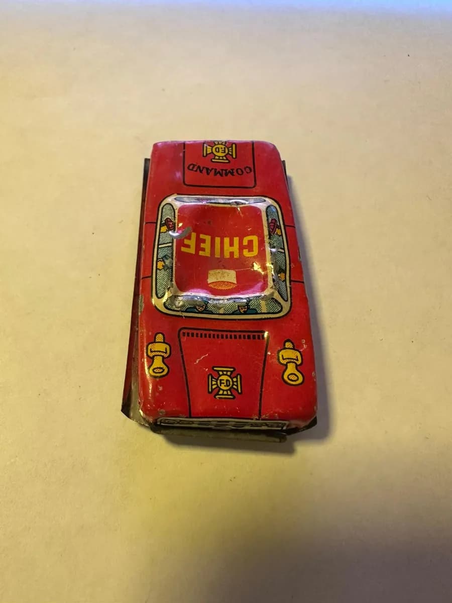 Vintage Tin Toy Car - Fire Chief - Lithographed Metal, Japan Style
