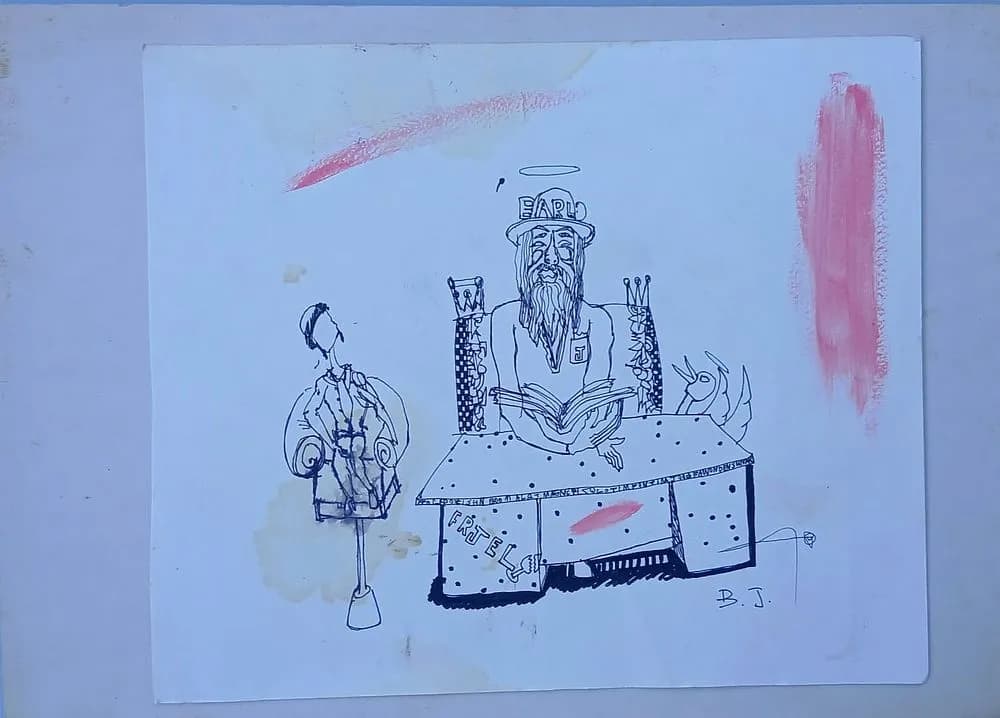 Bazooka Joe (Adi Mendel) Original Signed Ink & Mixed Media Sketch on Paper, 30x40cm
