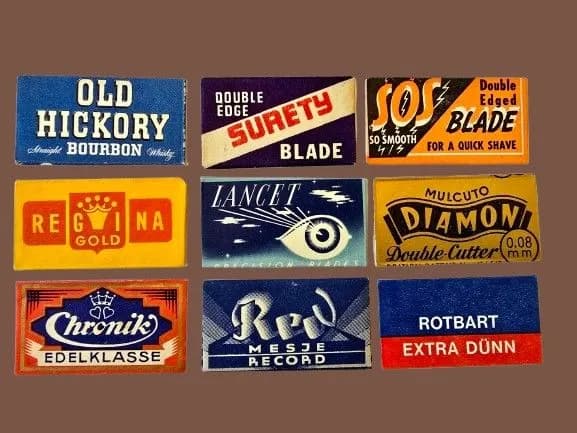 Collection of 9 Vintage Razor Blade Packets (c. 1930s-1950s)