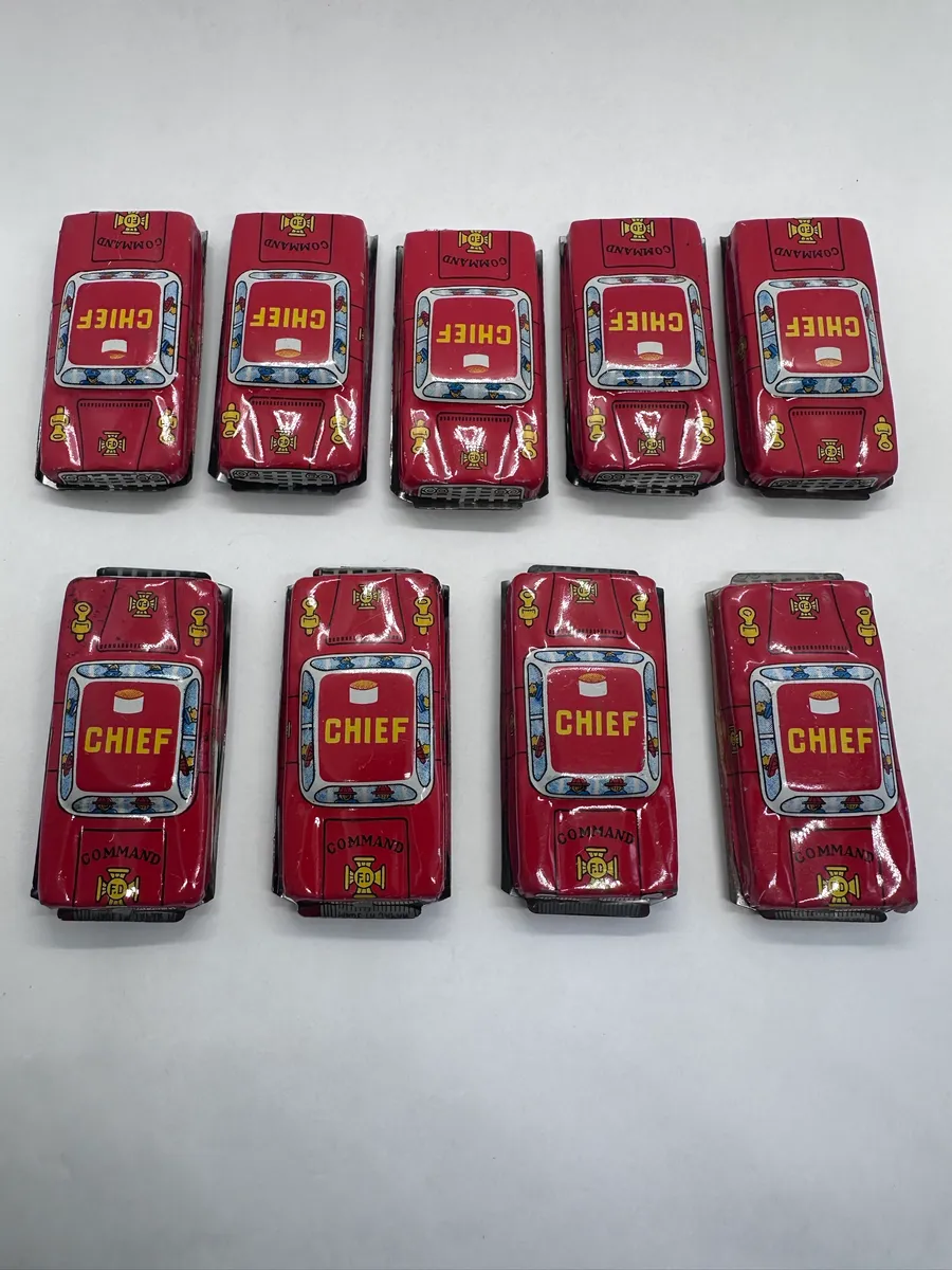 Vintage 1960s Japanese Tin Litho Fire Chief Toy Car, Made in Japan