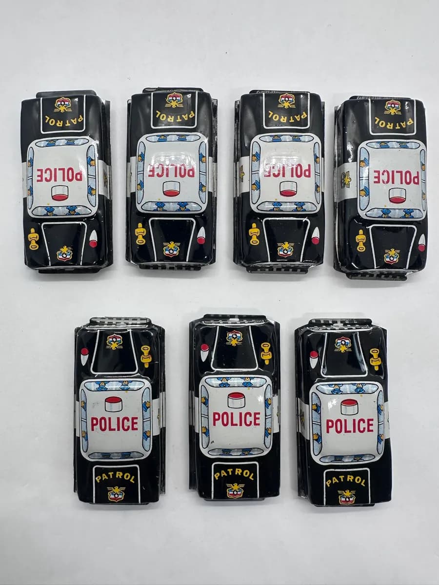 Vintage 1960s Japanese Tin Litho Police Patrol Toy Car, Made in Japan