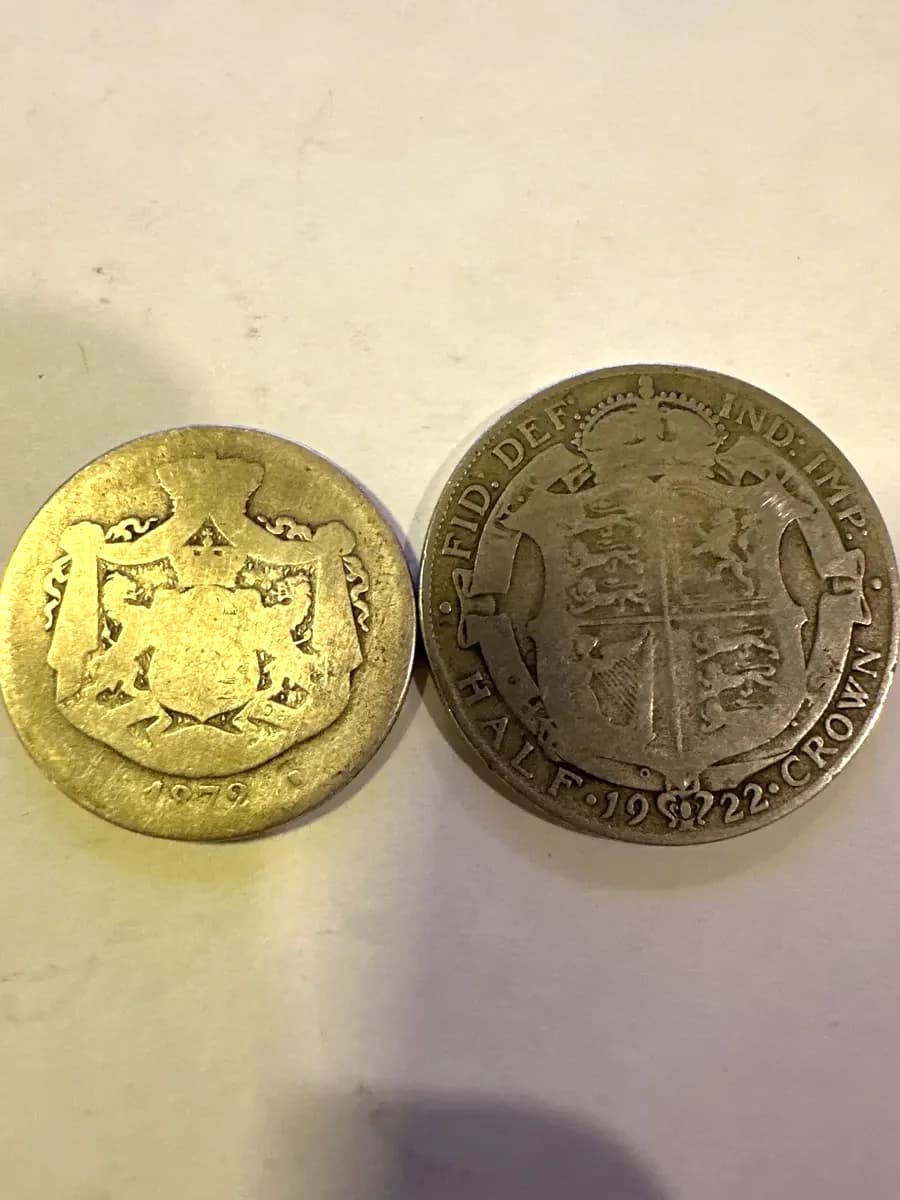 1922 Great Britain Halfcrown George V, 1870s Romania 2 Lei Carol I Silver Coins Lot