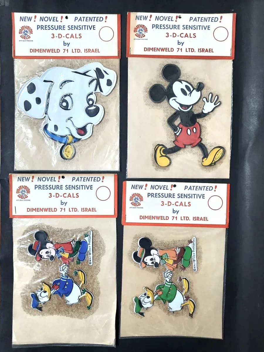 Vintage Israeli Disney 3-D-CALS Large Stickers by Dimenweld 71 - Set of 4 Sealed Packs