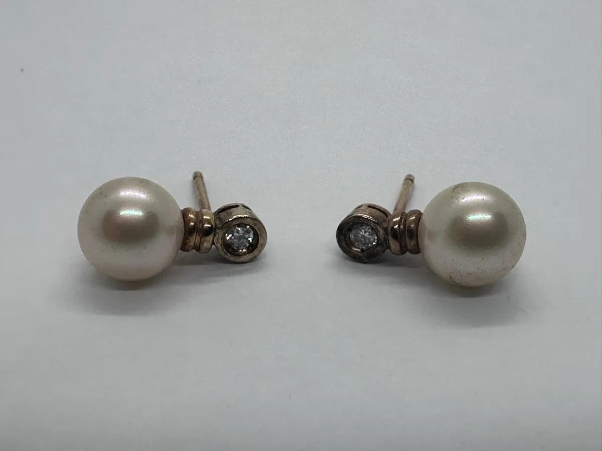 Vintage Majorica 925 Gold-Plated Silver Pearl and CZ Earrings, Spain