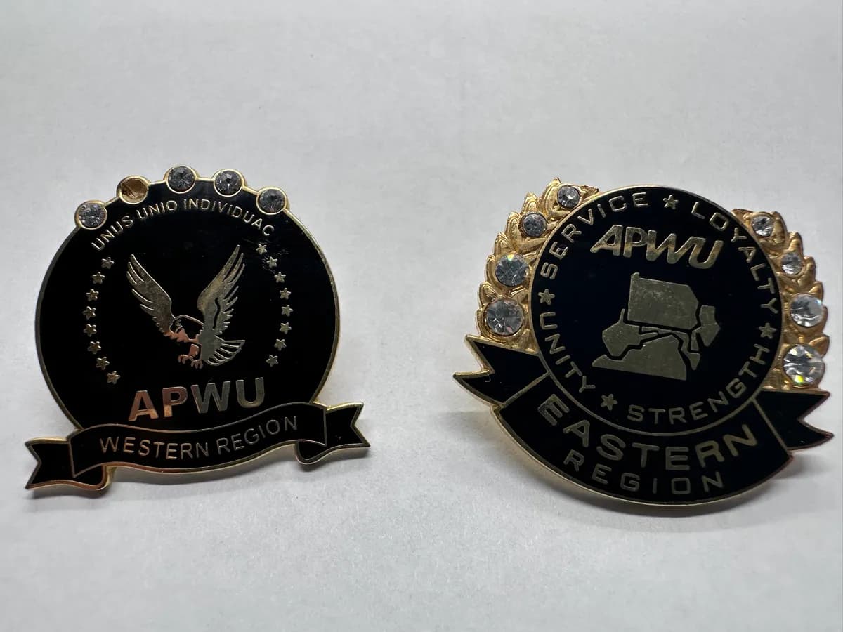Pair of APWU American Postal Workers Union Region Pins, Eastern and Western Region