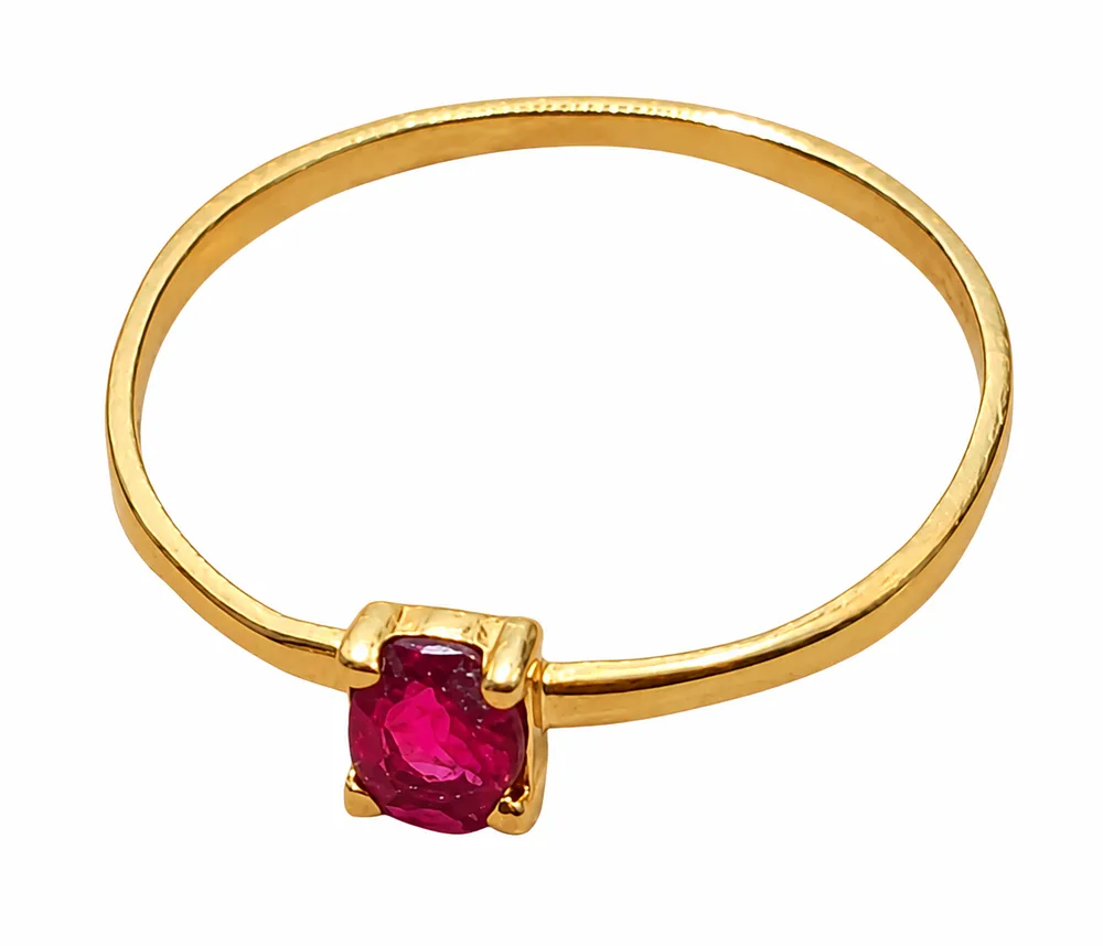 14K Gold Ruby Solitaire Ring, Thin Band, Stamped, 1.08g, Size US 8 / EU 57