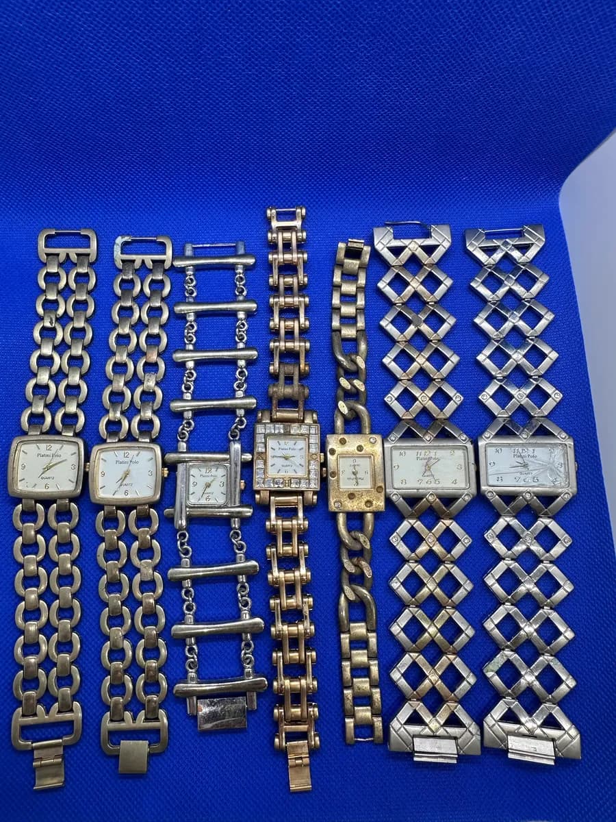 Lot of 7 Platini Polo Ladies Bracelet Watches, Lattice, Ladder & Crystal Designs, Untested