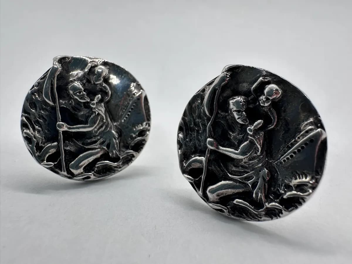 Vintage Fenwick & Sailors Sterling Silver St. Christopher Cufflinks, 1950s, 16.2g
