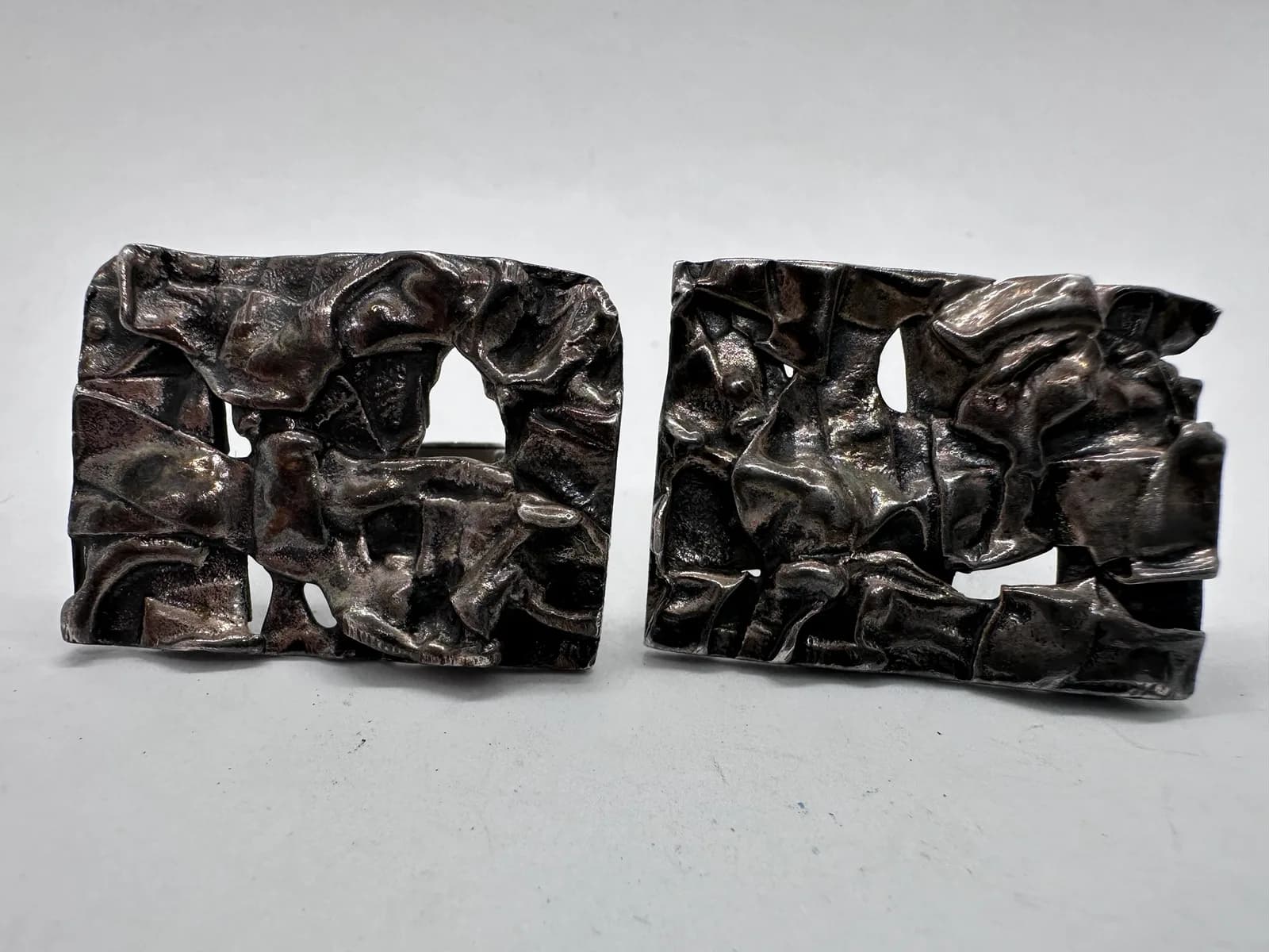 Vintage Brutalist Silver Cufflinks, 1960s-70s Modernist Sculptural Design, 32.95g