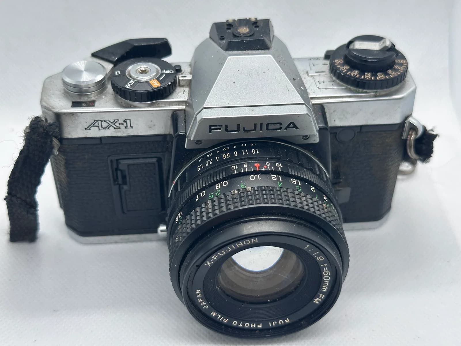 Fujica AX-1 35mm SLR Film Camera with X-Fujinon 50mm f/1.9 Lens, Case and Strap (Untested)