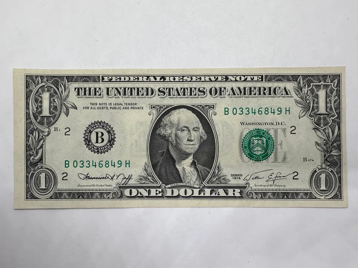 1974 $1 Federal Reserve Note, New York - Front Print Shifted Right, Uncirculated