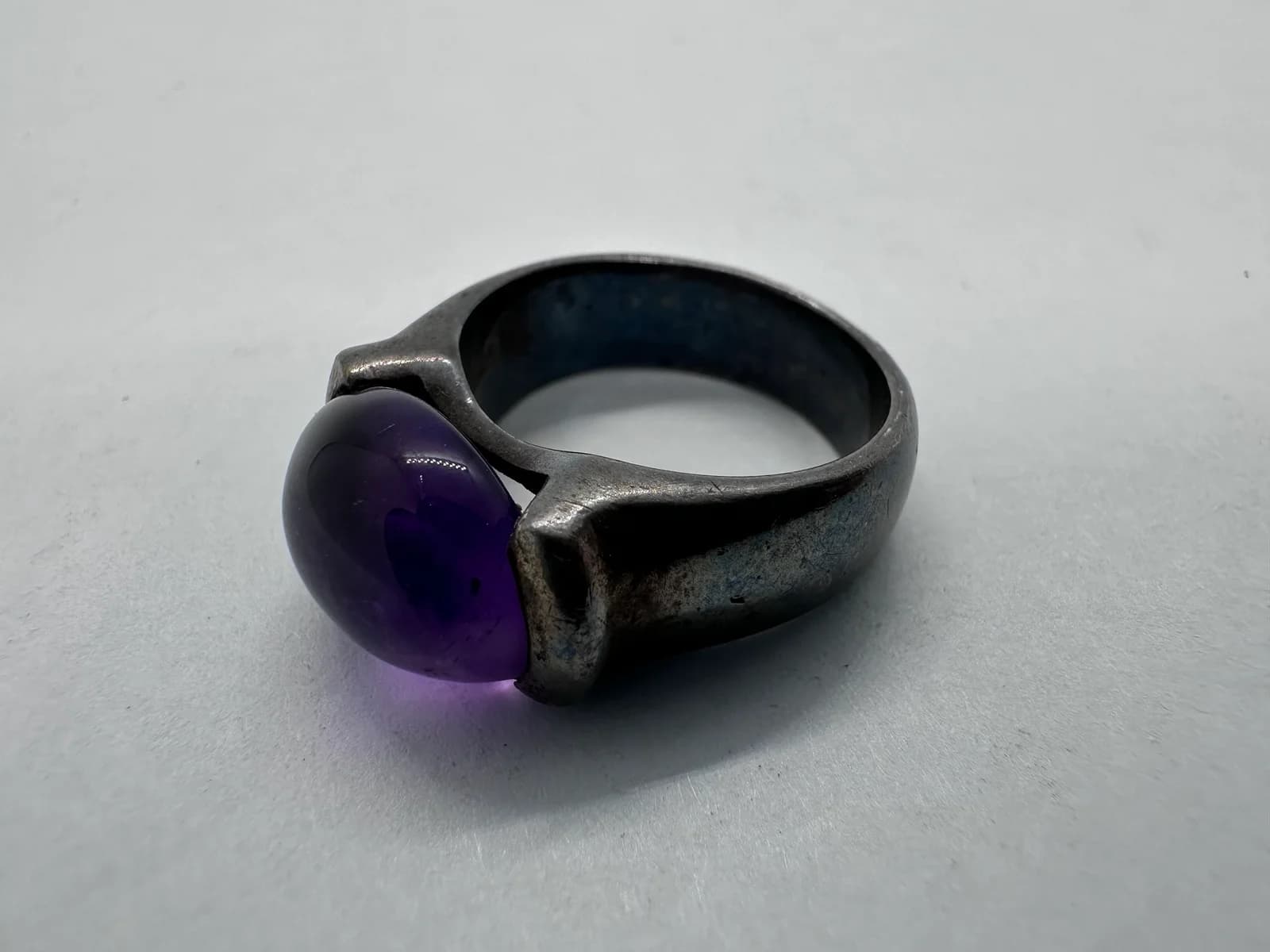 Sterling Silver Ring with Amethyst Cabochon